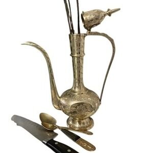Vintage Etched Brass Aftaba function Teapot India brass Decorative Pitcher vase